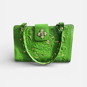 Patricia Nash Green Embossed Leather Handbag